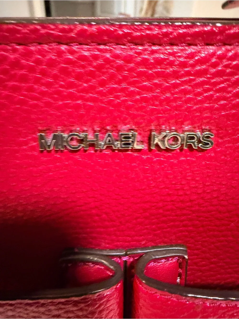 Michael Kors Raspberry Leather Large Tote Shoulder Bag Front Pockets